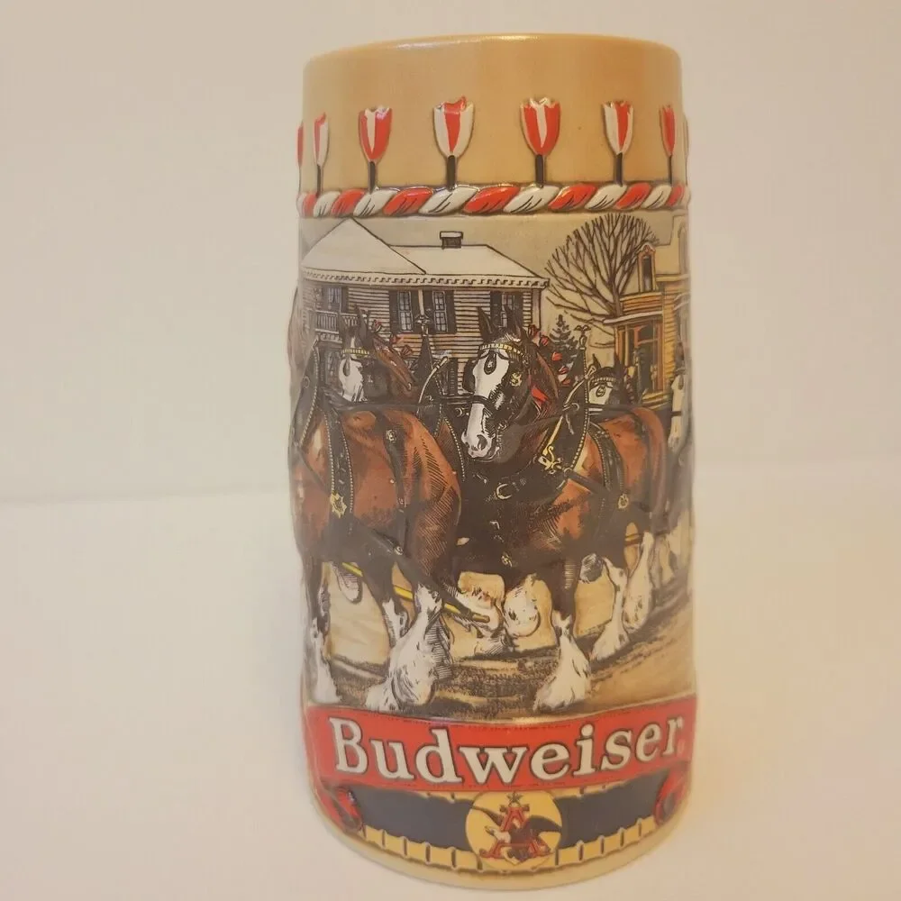 1986 BUDWEISER Holiday Beer Stein Mag Clydesdales Ceramarte Made B Series